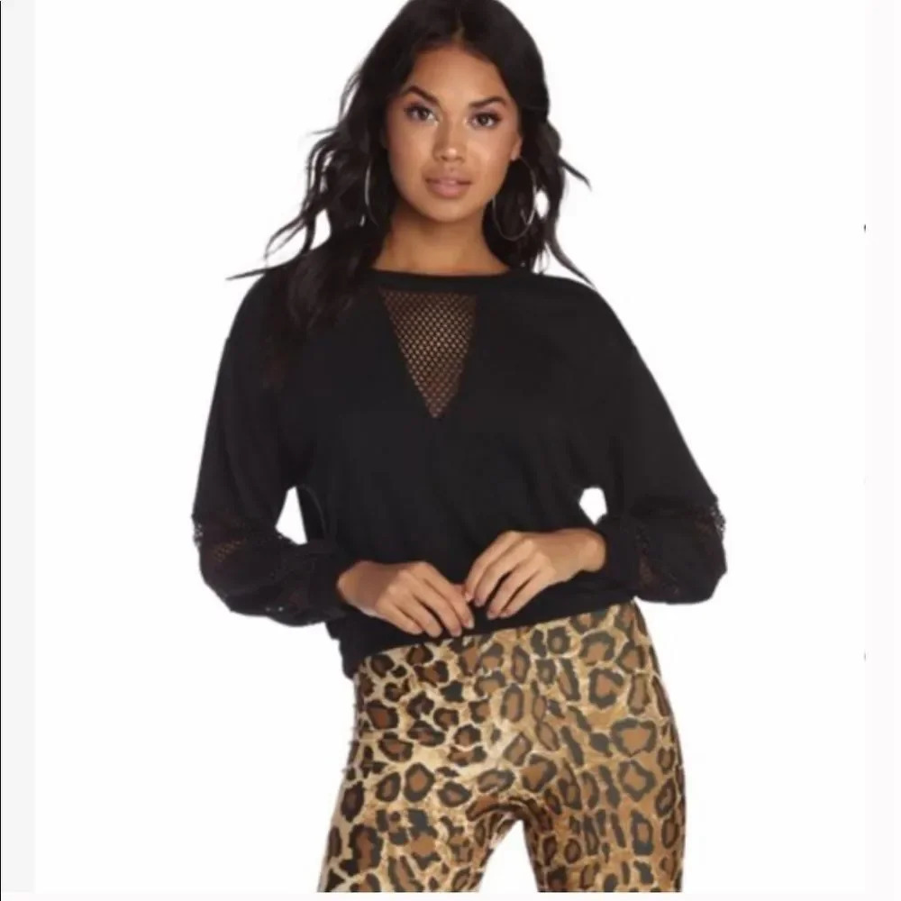 Windsor crop top sweater with mesh details‎